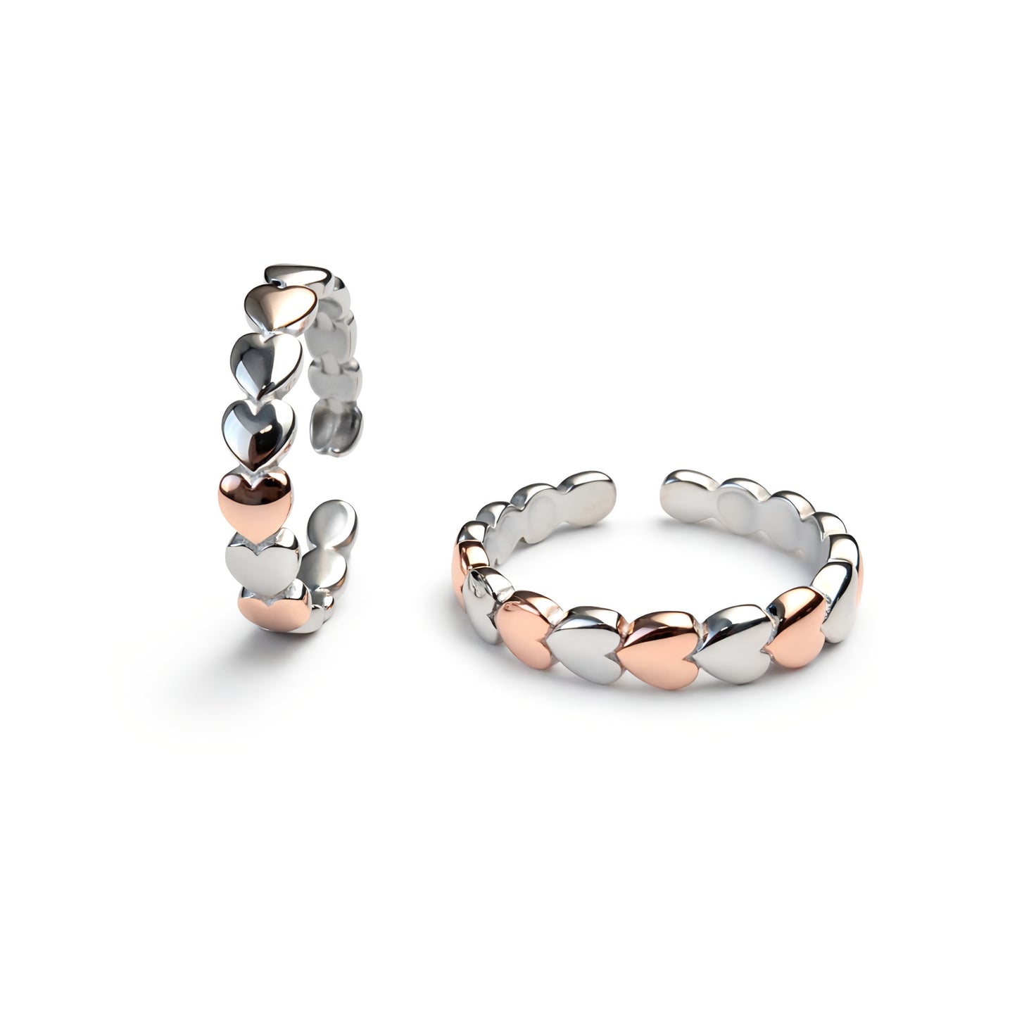925 Sterling Silver Dual Tone Heart Toe Rings