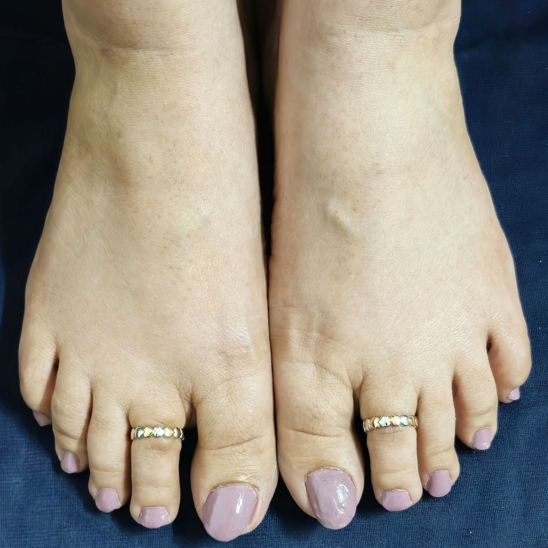 925 Sterling Silver Dual Tone Heart Toe Rings