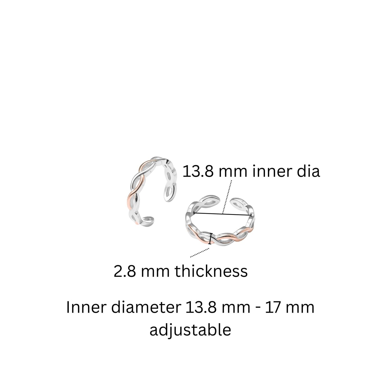 925 Sterling Silver Infinity Dual Tone Toe Rings
