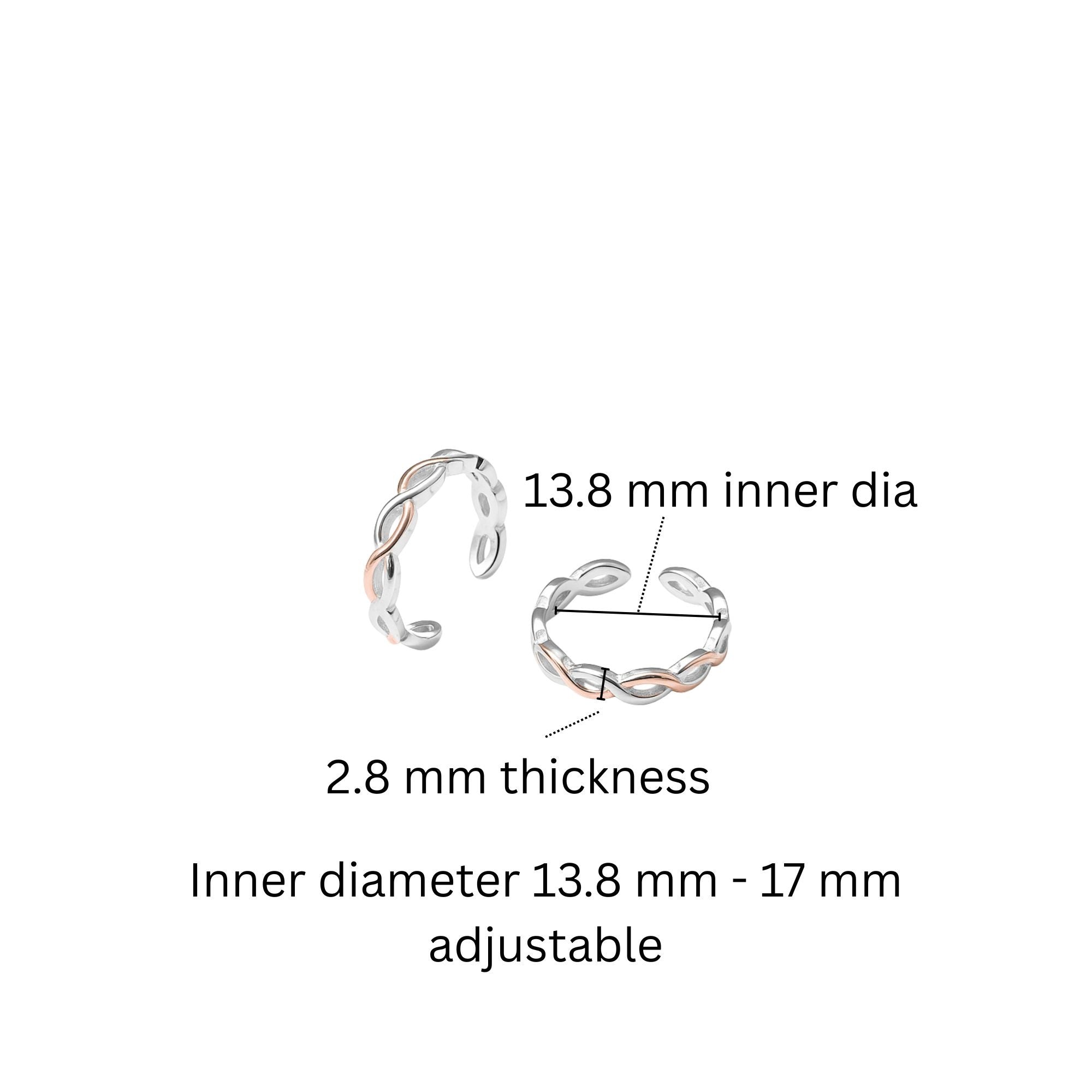 925 Sterling Silver Infinity Dual Tone Toe Rings