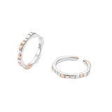 925 Sterling Silver Dual Tone Ribbed Block Toe Rings