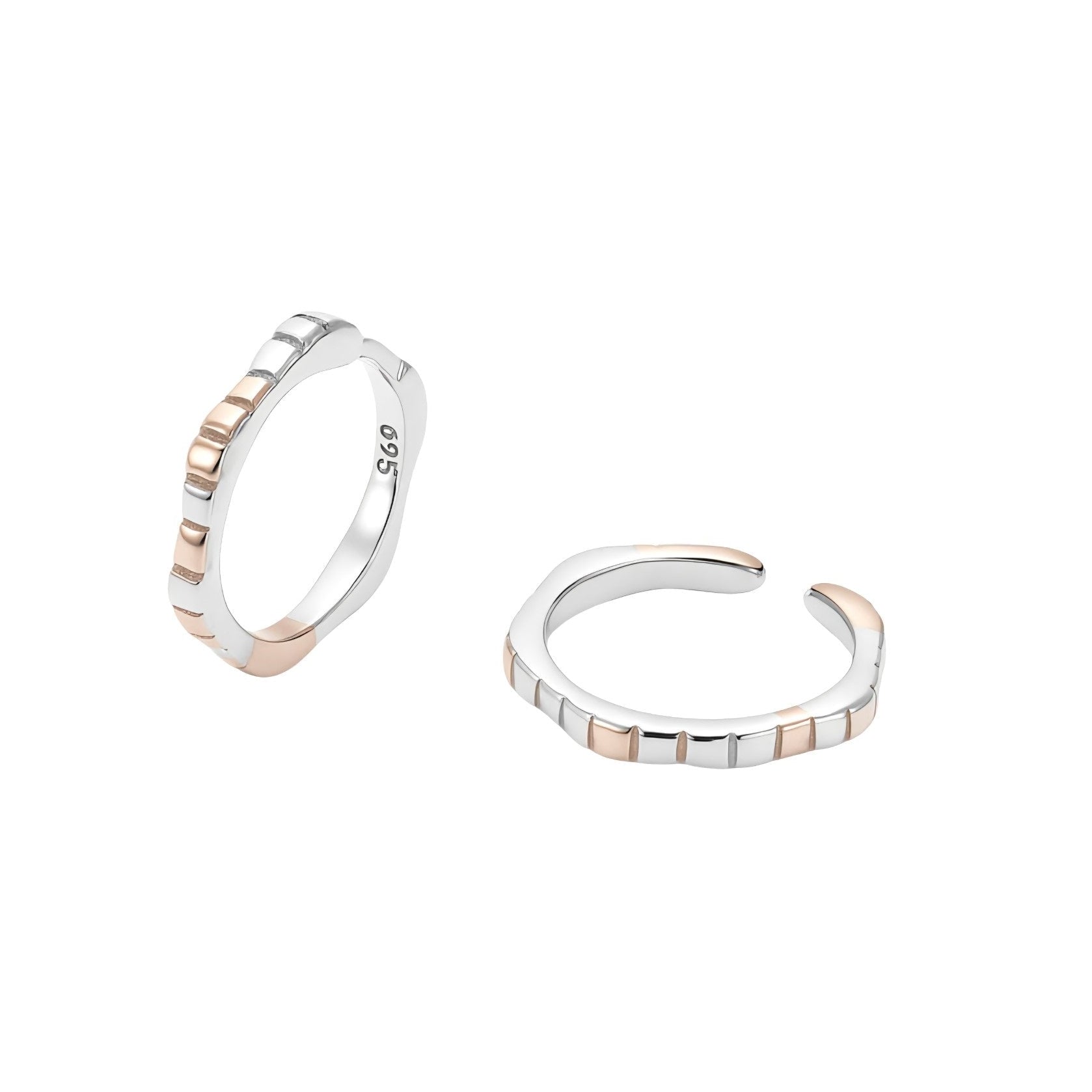925 Sterling Silver Dual Tone Ribbed Block Toe Rings