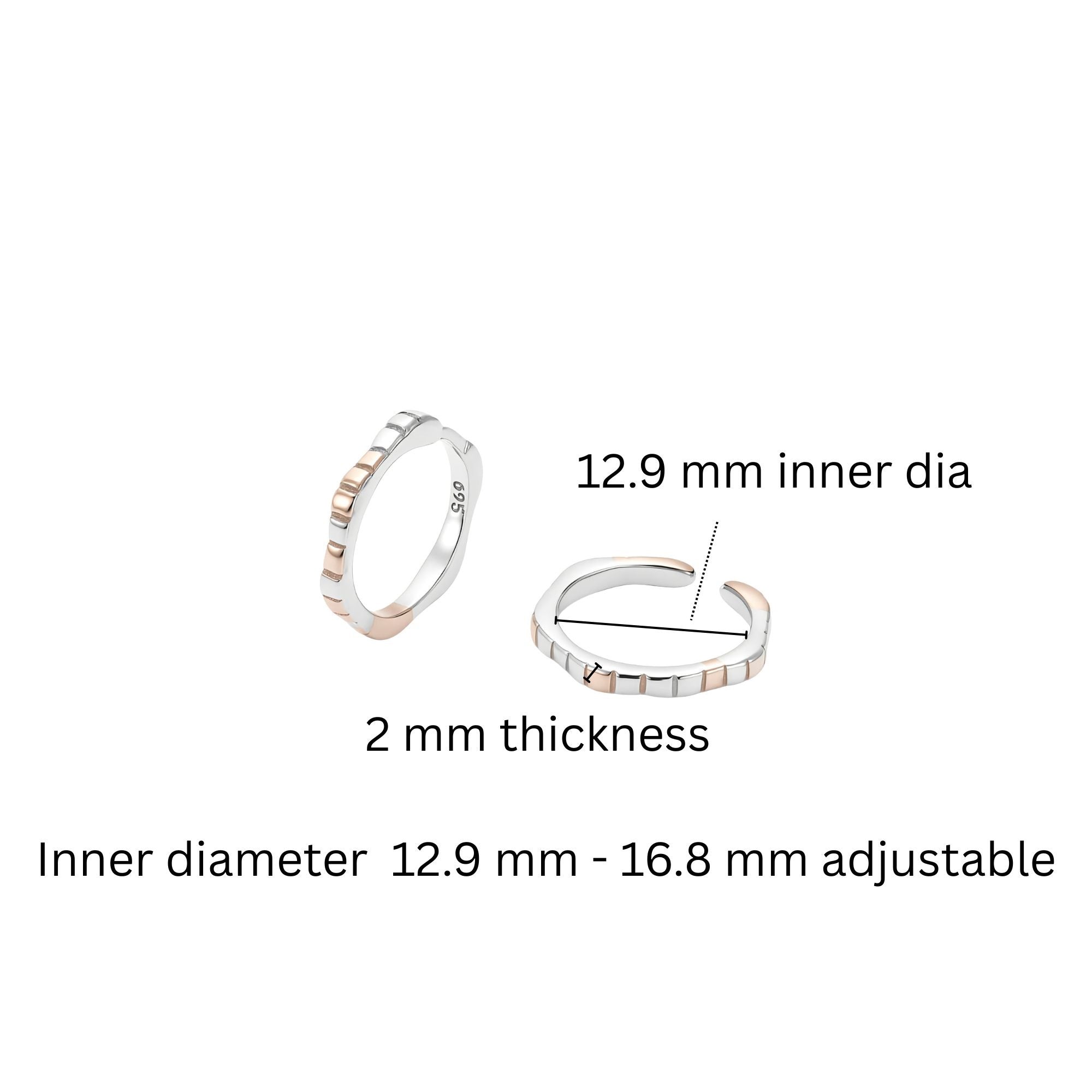 925 Sterling Silver Dual Tone Ribbed Block Toe Rings