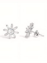 925 Sterling Silver Starburst Stud Earrings With Round & Baguette Cubic Zirconia
