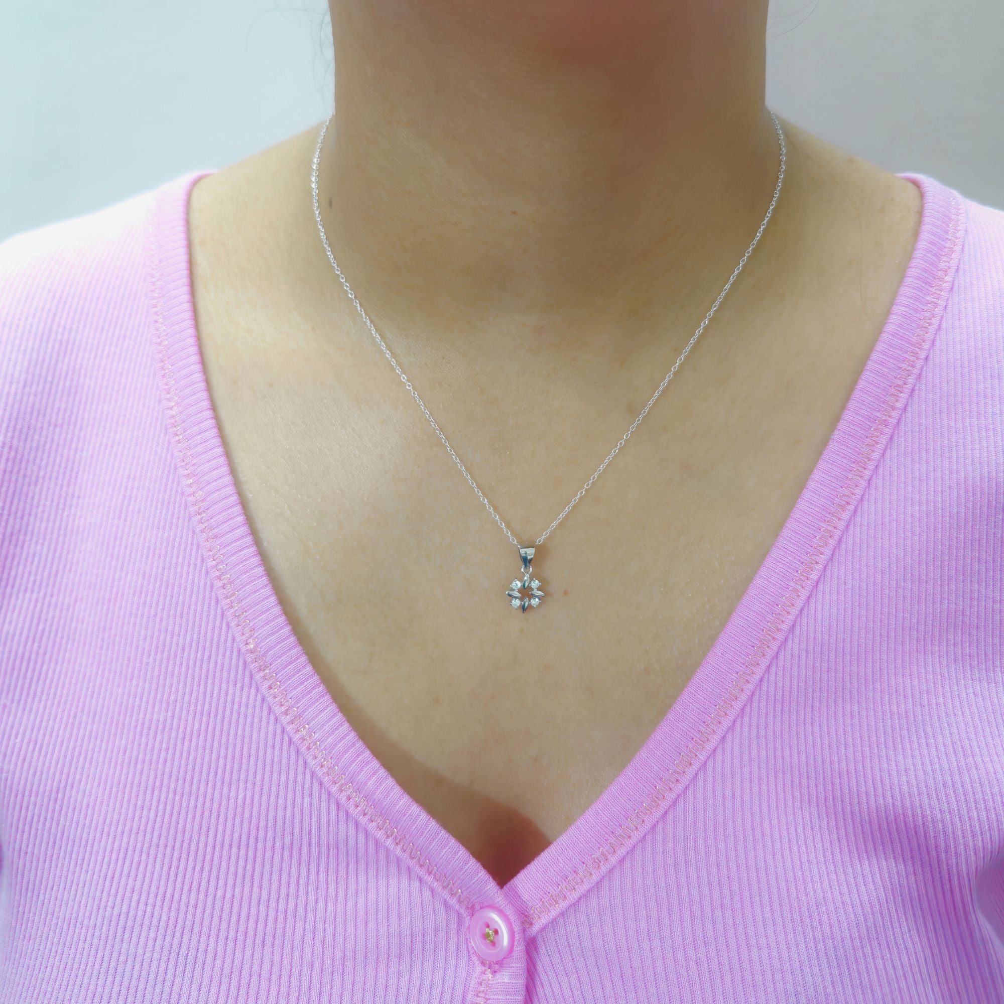 925 Sterling Silver Openwork Floral Pendant with Cubic Zirconia