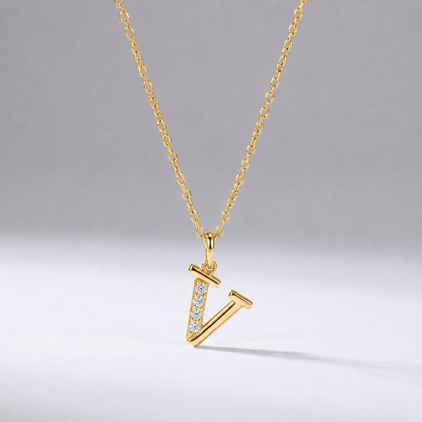 925 Sterling Silver Initial V Necklace With Cubic Zirconia
