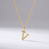 925 Sterling Silver Initial V Necklace With Cubic Zirconia