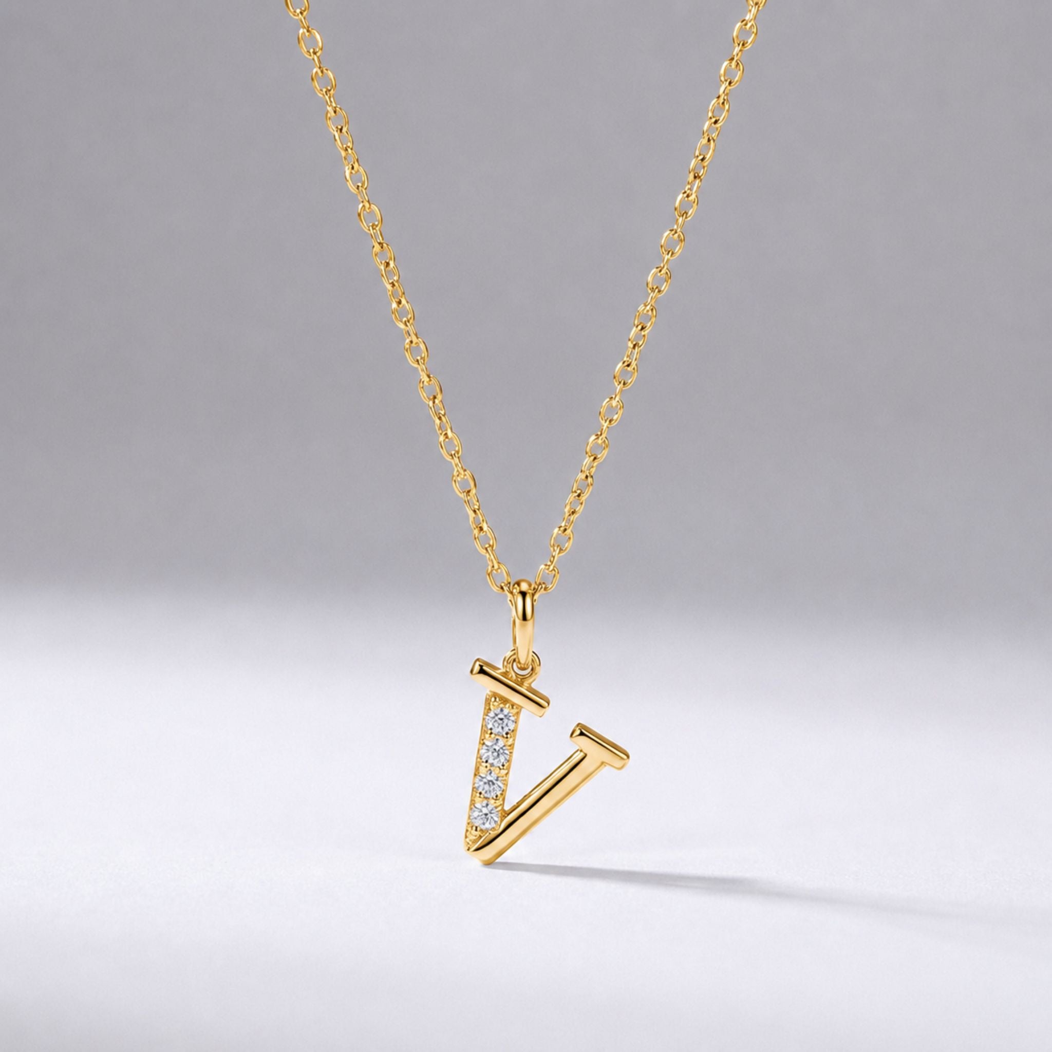 925 Sterling Silver Initial V Necklace With Cubic Zirconia