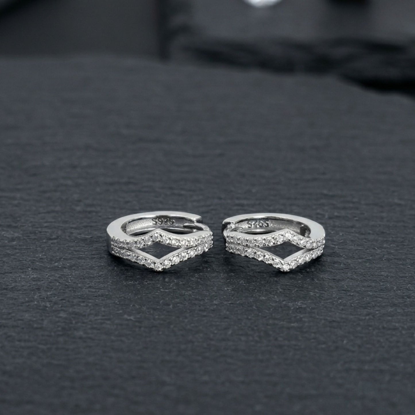925 Sterling Silver V-Shaped Hoop Earrings With Cubic Zirconia