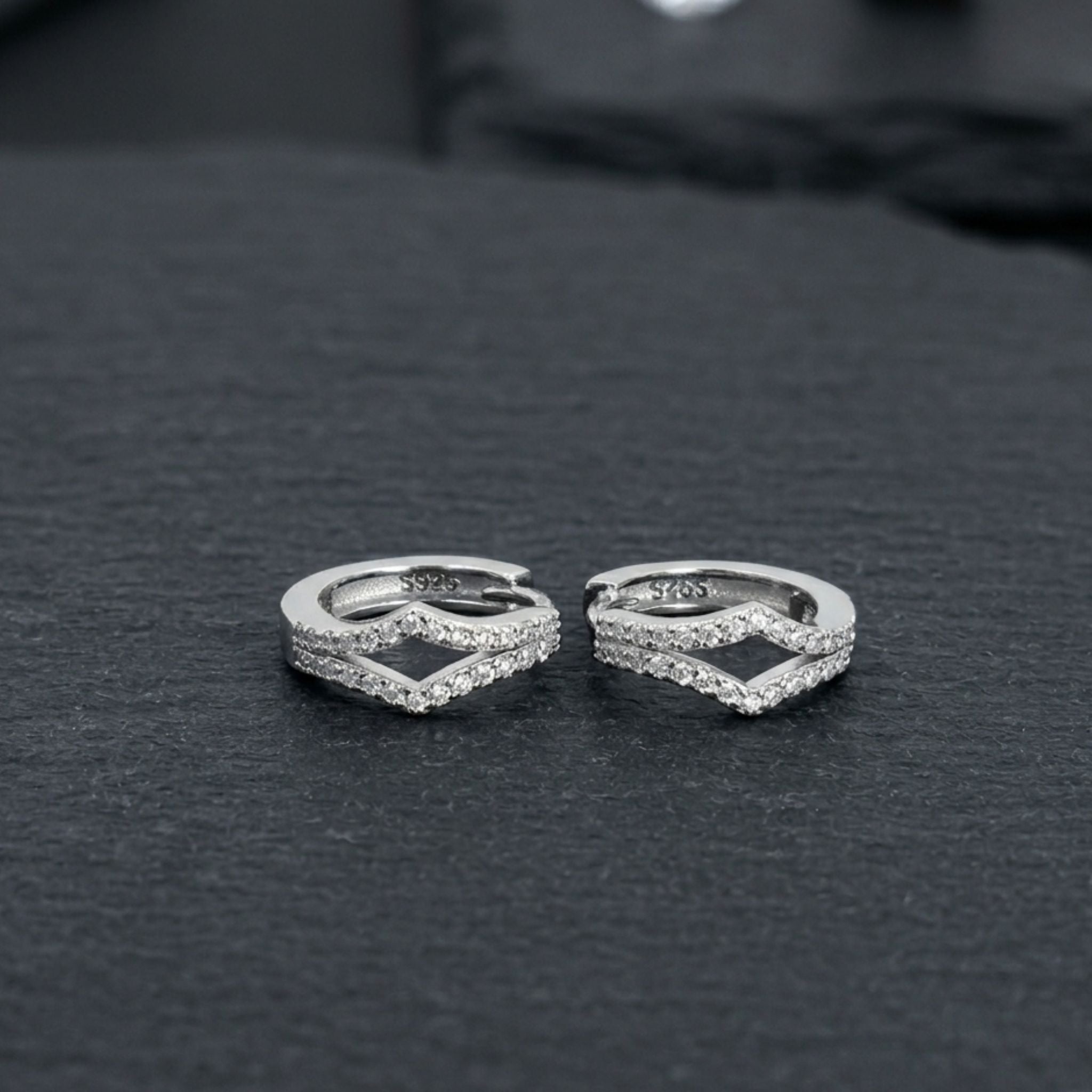 925 Sterling Silver V-Shaped Hoop Earrings With Cubic Zirconia