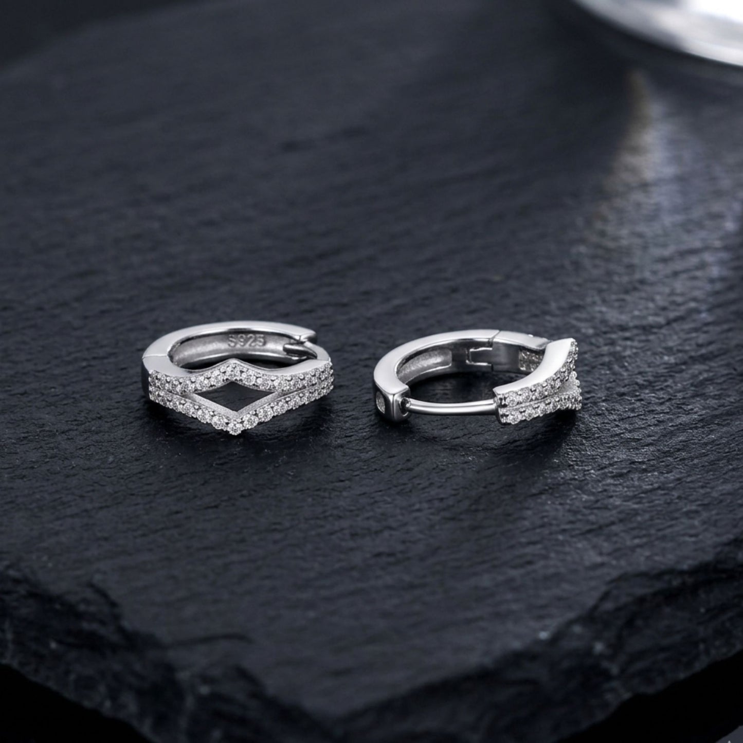 925 Sterling Silver V-Shaped Hoop Earrings With Cubic Zirconia