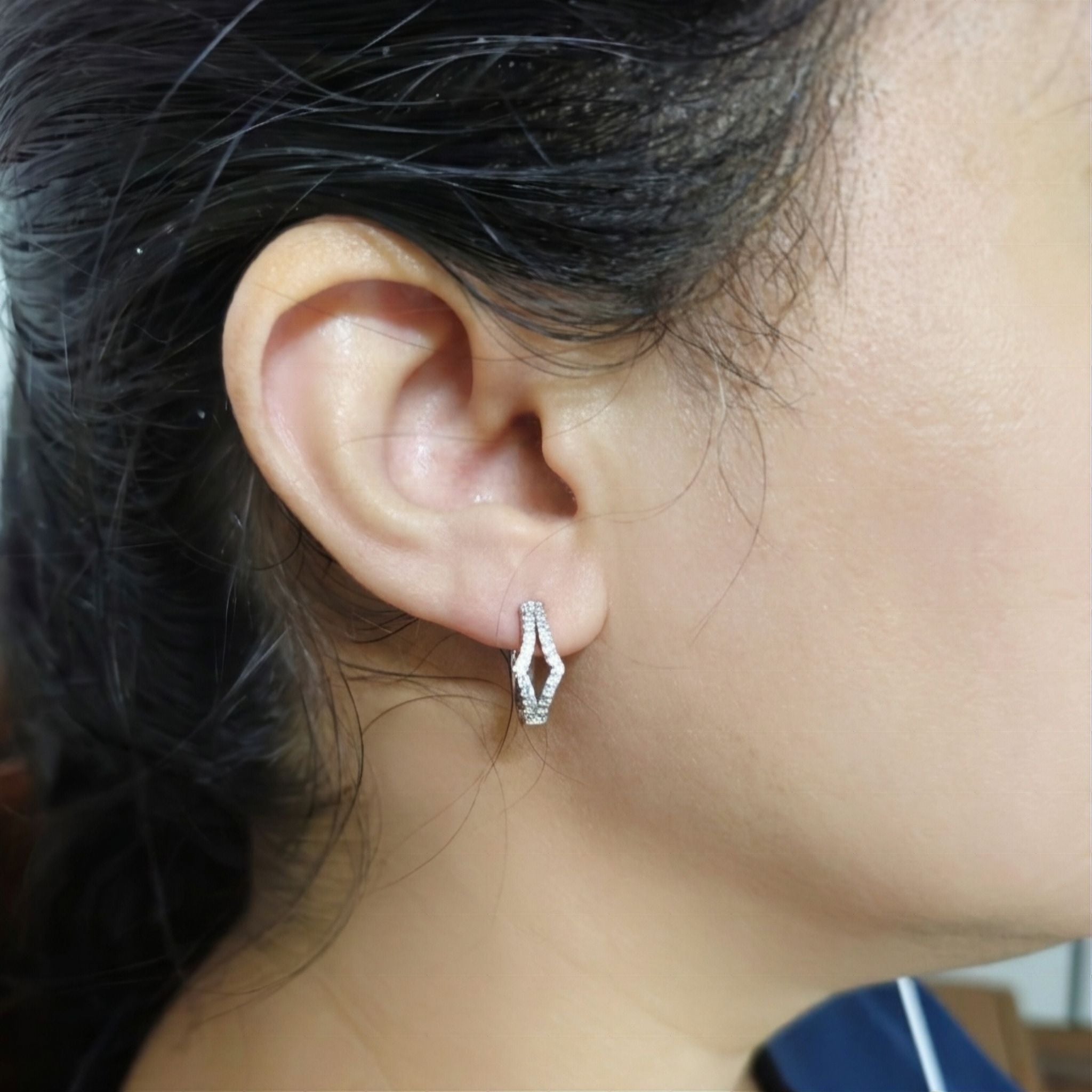 925 Sterling Silver V-Shaped Hoop Earrings With Cubic Zirconia