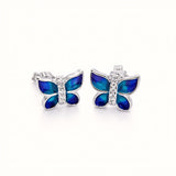 925 Sterling Silver Butterfly Stud Earrings With Blue Turquoise Enamel and Cubic Zirconia