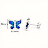 925 Sterling Silver Butterfly Stud Earrings With Blue Turquoise Enamel and Cubic Zirconia