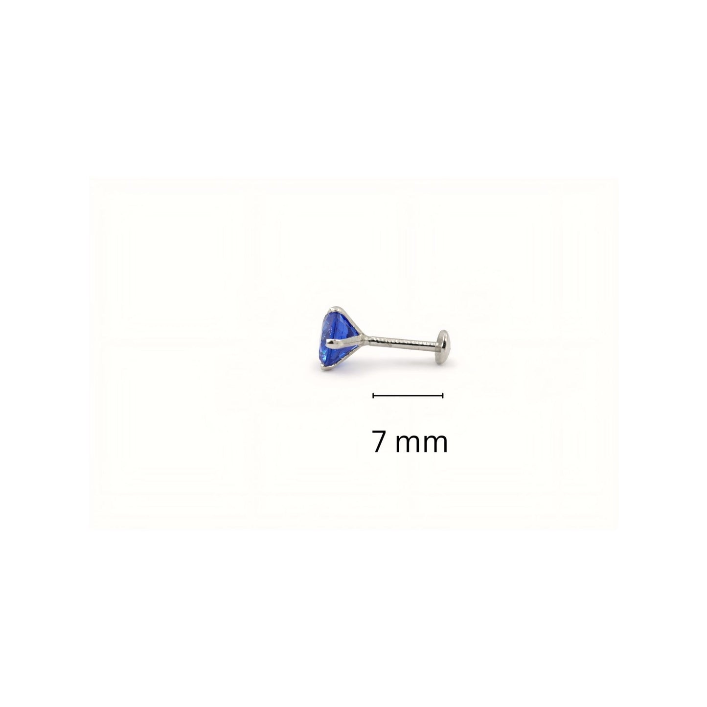925 Sterling Silver Round Blue Stone Nose Pin