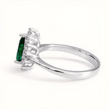 925 Sterling Silver Pear-Cut Green Stone Halo Ring with Cubic Zirconia