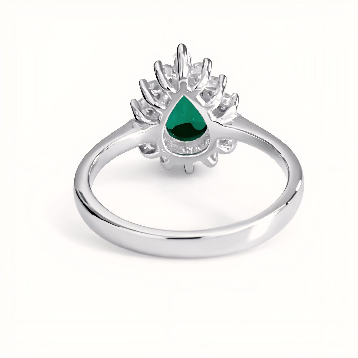 925 Sterling Silver Pear-Cut Green Stone Halo Ring with Cubic Zirconia