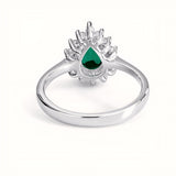 925 Sterling Silver Pear-Cut Green Stone Halo Ring with Cubic Zirconia