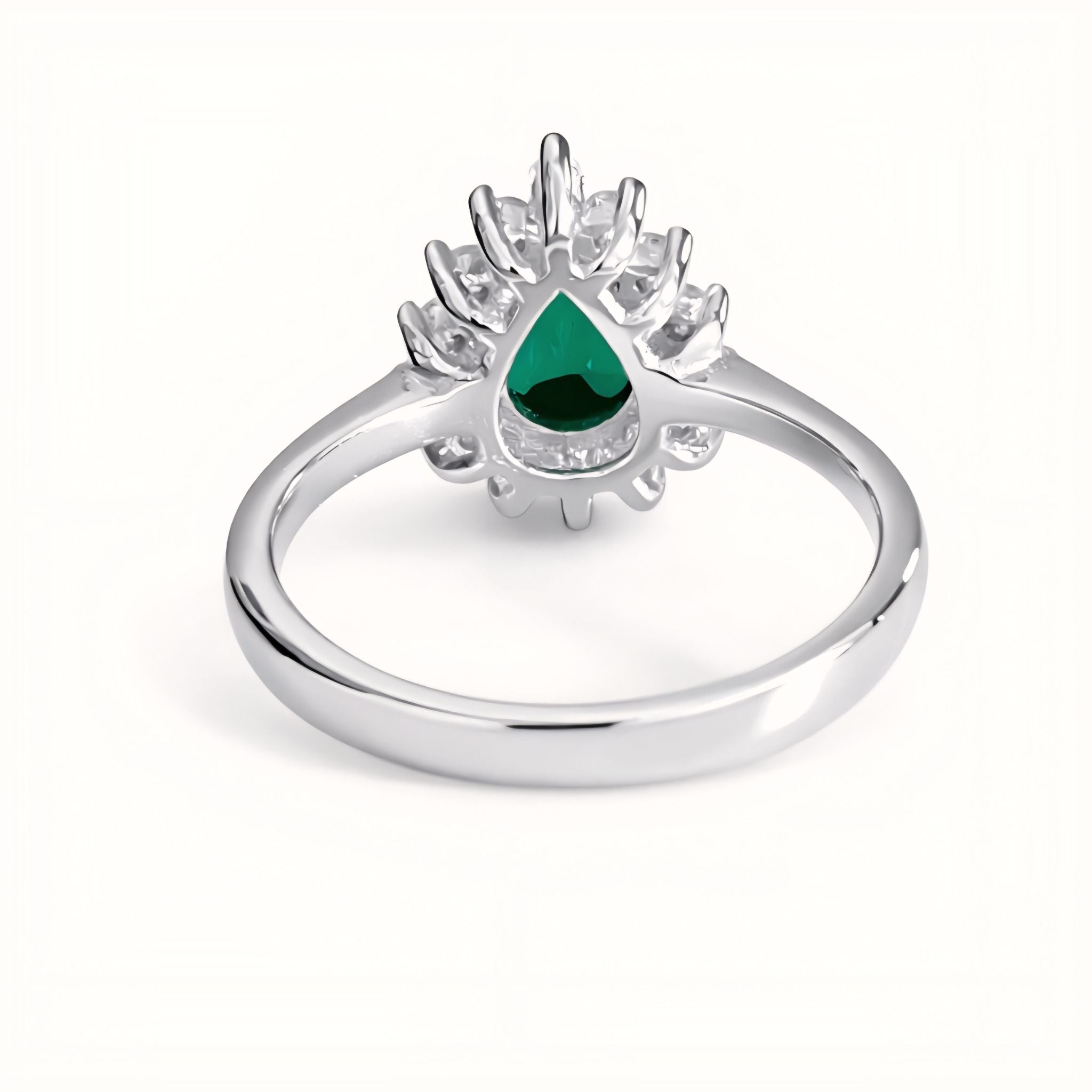 925 Sterling Silver Pear-Cut Green Stone Halo Ring with Cubic Zirconia