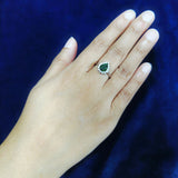 925 Sterling Silver Pear-Cut Green Stone Halo Ring with Cubic Zirconia