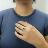 925 Sterling Silver Pear-Cut Green Stone Halo Ring with Cubic Zirconia