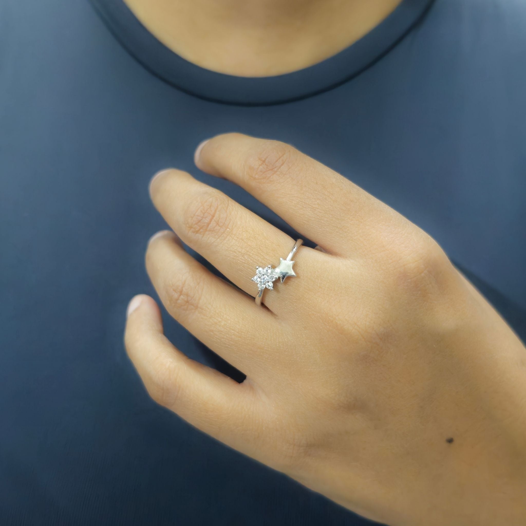 925 Sterling Silver Celestial Star Cluster Ring with Cubic Zirconia