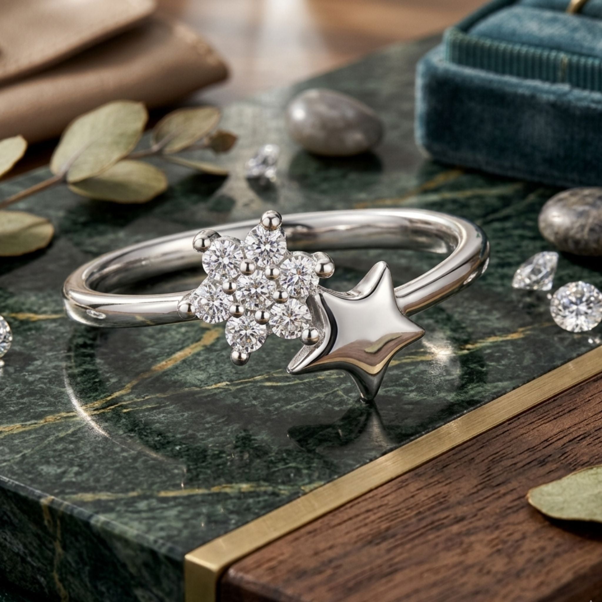 925 Sterling Silver Celestial Star Cluster Ring with Cubic Zirconia