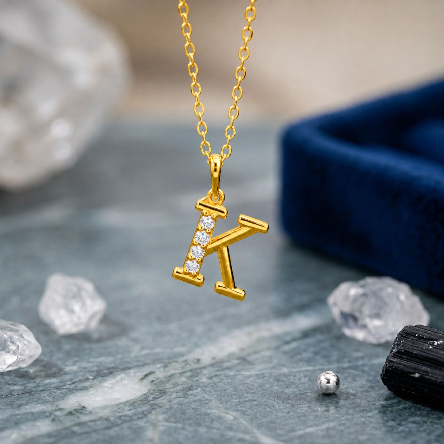 925 Sterling Silver Initial K Necklace With Cubic Zirconia