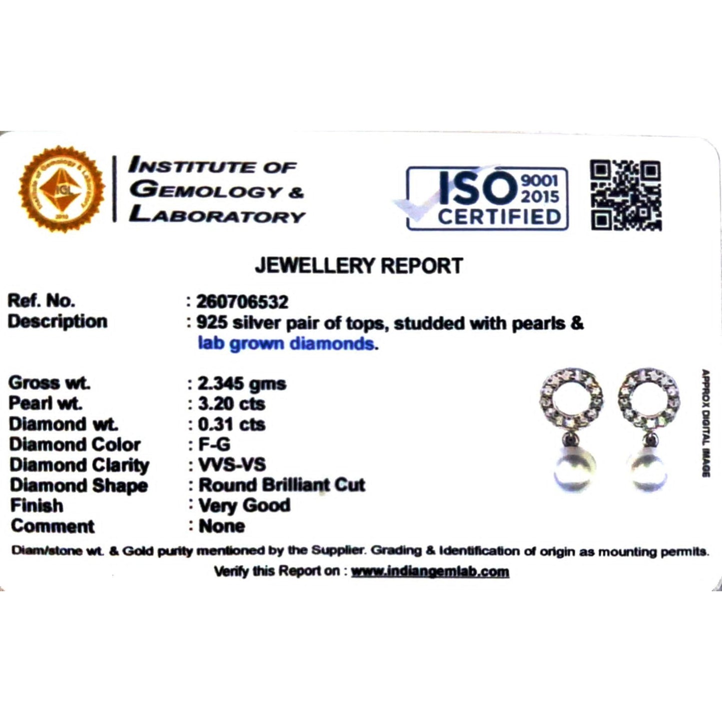 Elegant Lab Grown Diamond Pearl Earrings in 925 Sterling Silver
