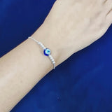 925 Sterling Silver Evil Eye Adjustable Slider Bracelet with Bead Accents
