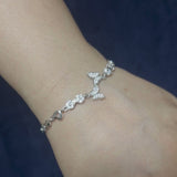 925 Sterling Silver Butterfly Charm Bracelet with Cubic Zirconia