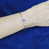 925 Silver-Tone Flexible Open Cuff Kada with Evil Eye & Cubic Zirconia