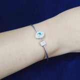 925 Silver Flexible Open Cuff Kada with Evil Eye and Cubic Zirconia