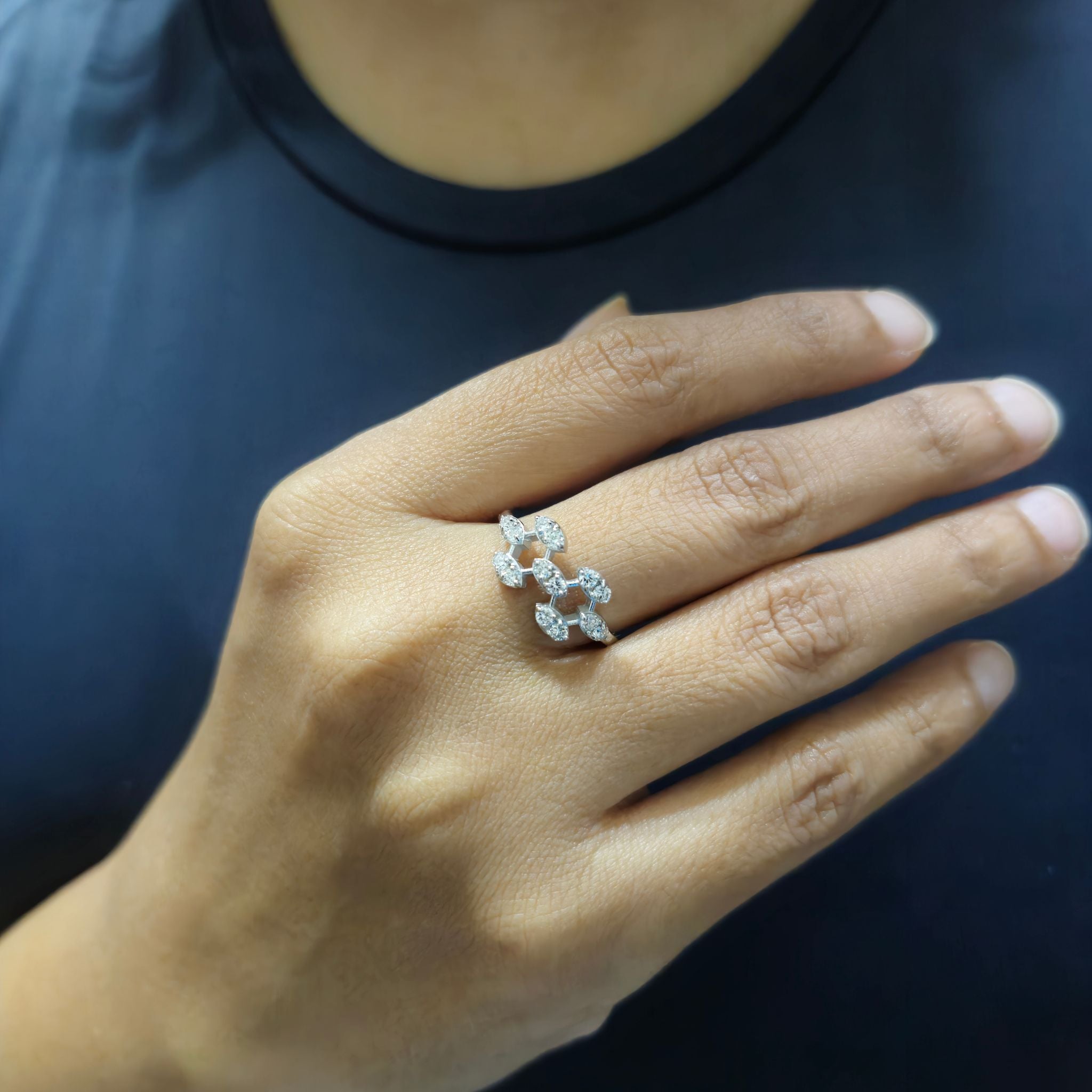 Radiant Honeycomb Lab-Grown Diamond Ring in 925 Sterling Silver