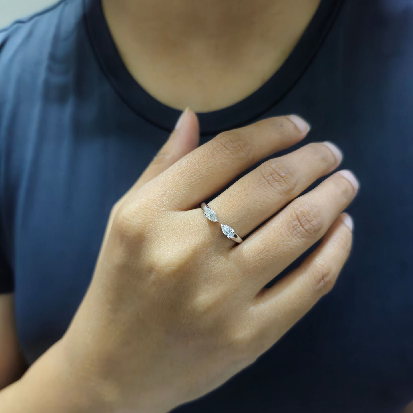 Twin Diamond Open-End Lab-Grown Diamond Ring in 925 Sterling Silver