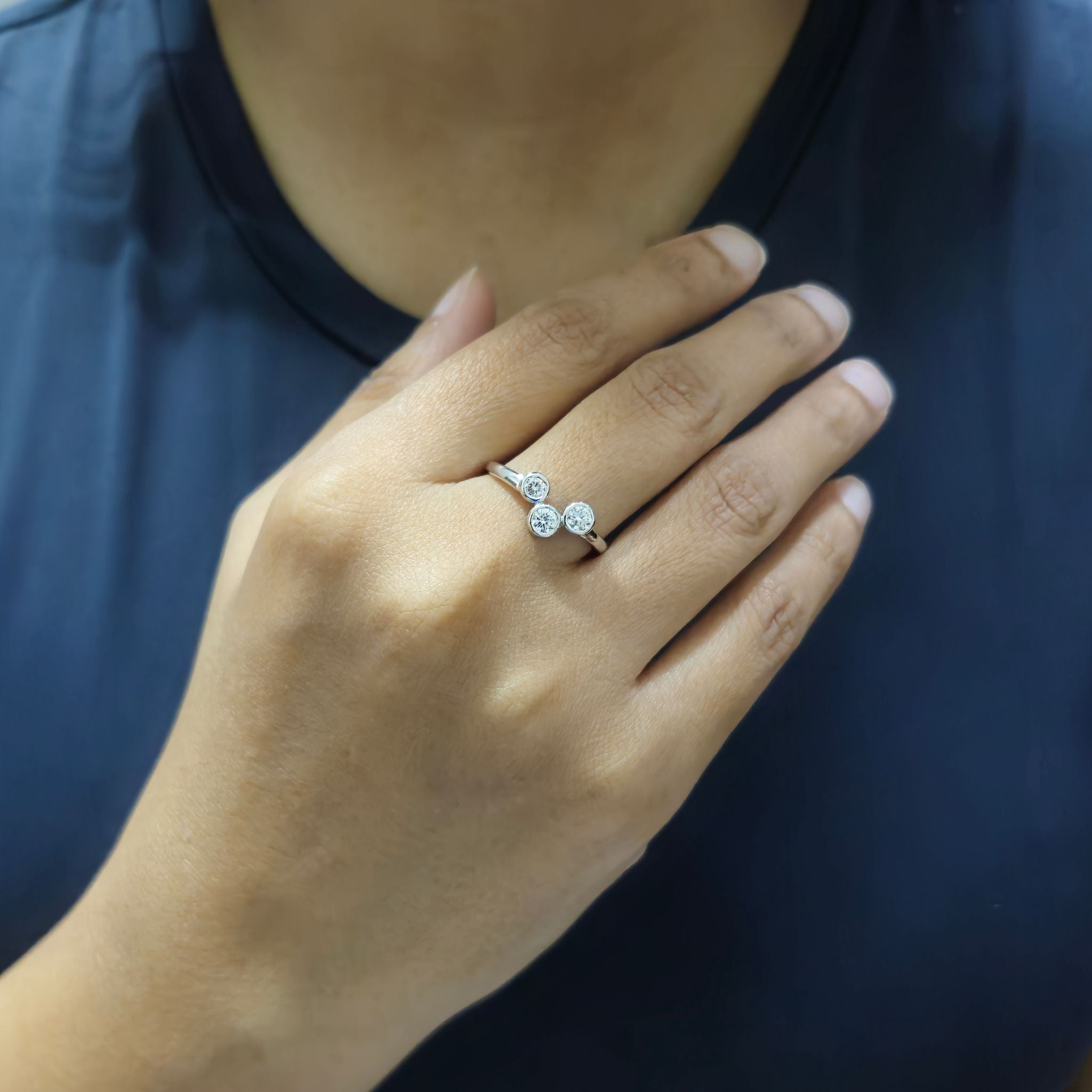 Triple Stone Lab Grown Diamond Ring in 925 Sterling Silver