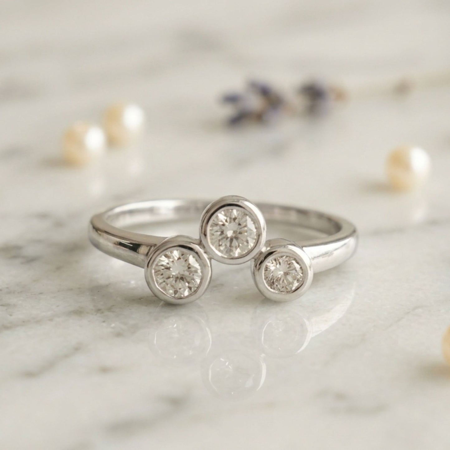 Triple Stone Lab Grown Diamond Ring in 925 Sterling Silver