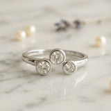 Triple Stone Lab Grown Diamond Ring in 925 Sterling Silver