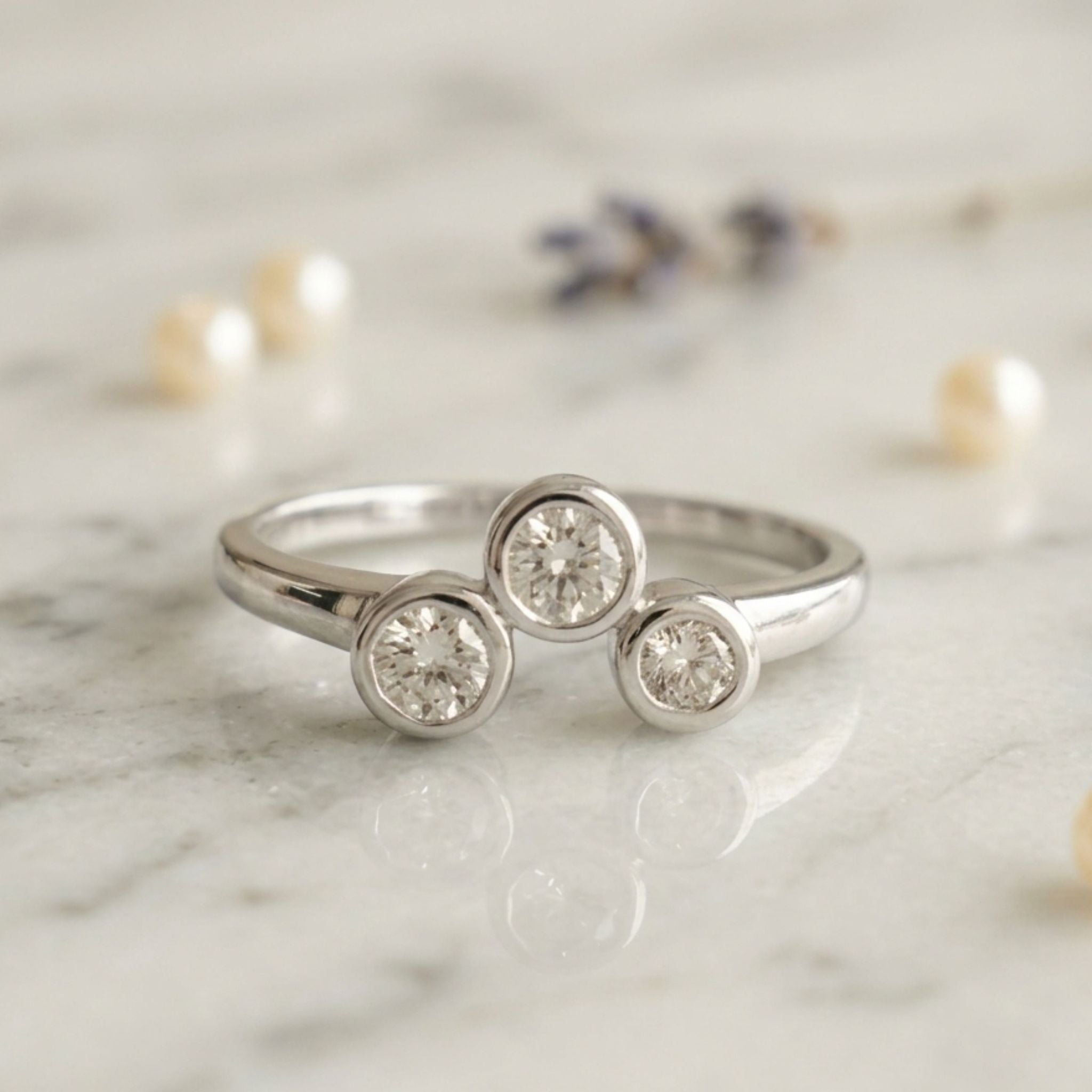 Triple Stone Lab Grown Diamond Ring in 925 Sterling Silver