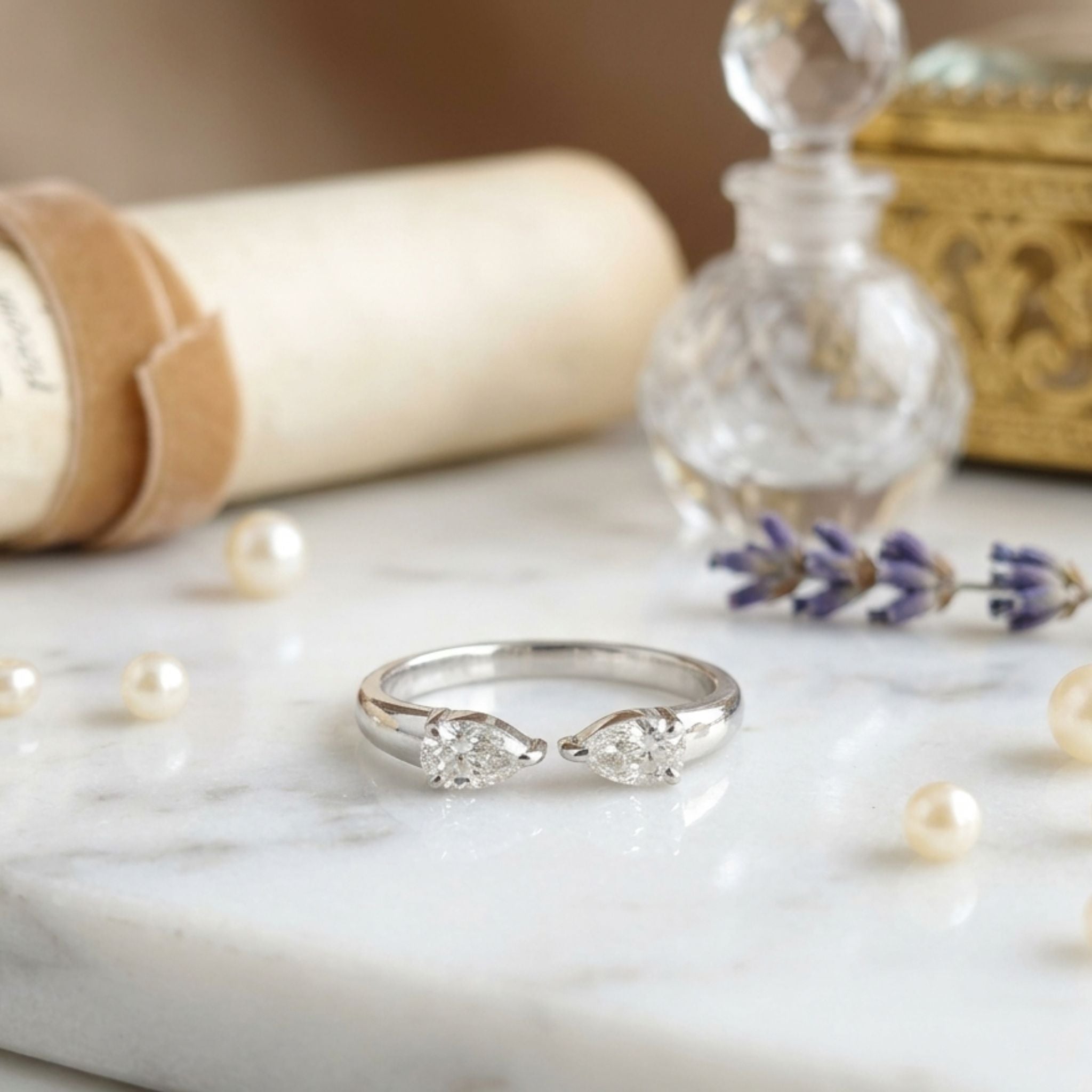 Twin Diamond Open-End Lab-Grown Diamond Ring in 925 Sterling Silver