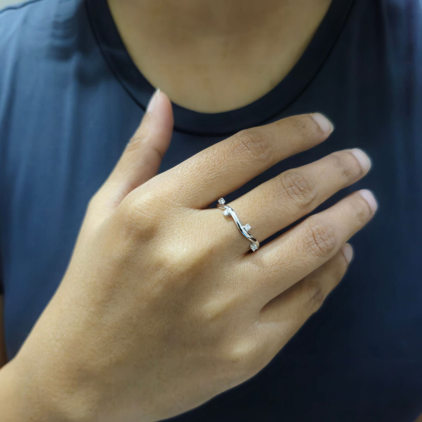 Elegant Lab Grown Diamond Wave Ring in 925 Sterling Silver