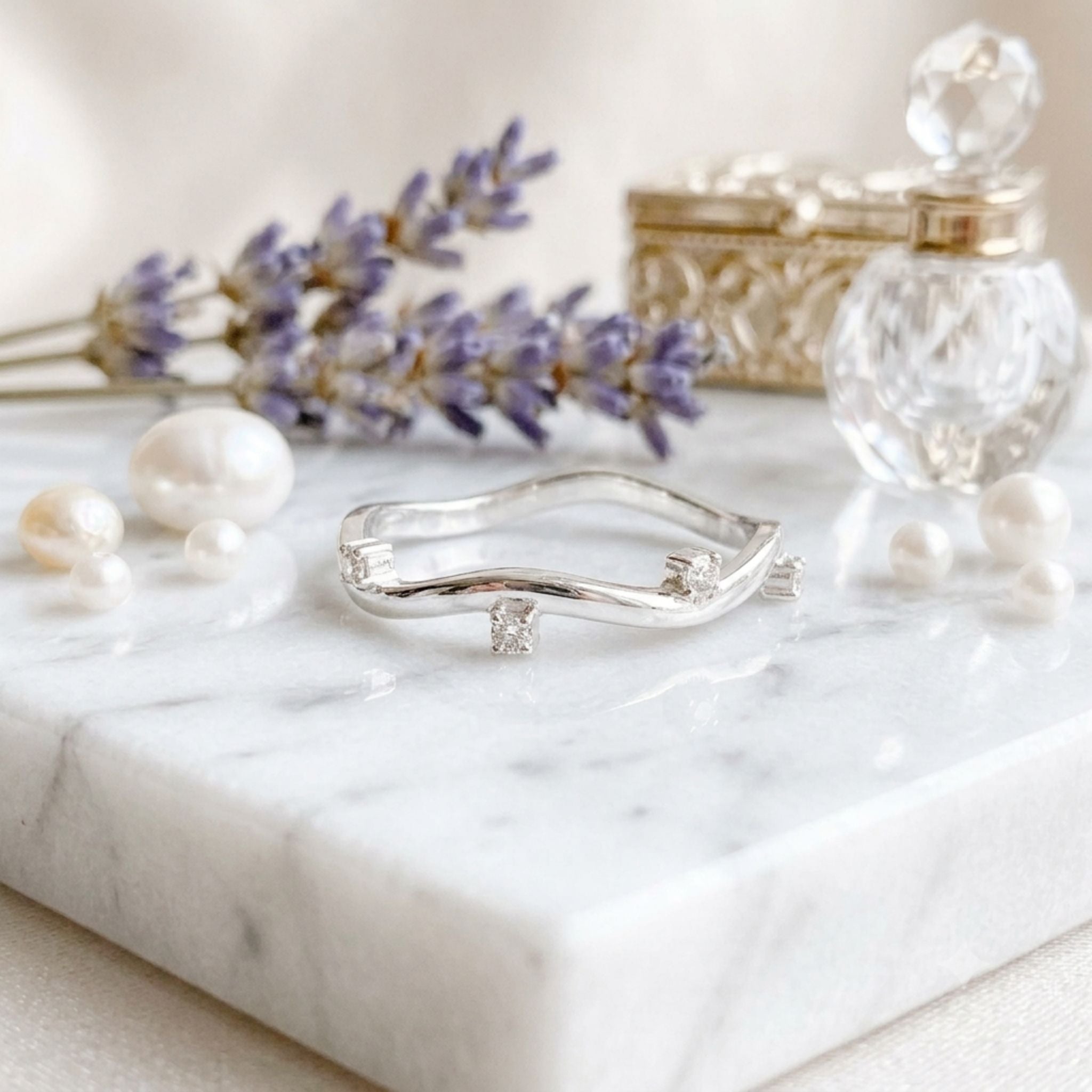 Elegant Lab Grown Diamond Wave Ring in 925 Sterling Silver