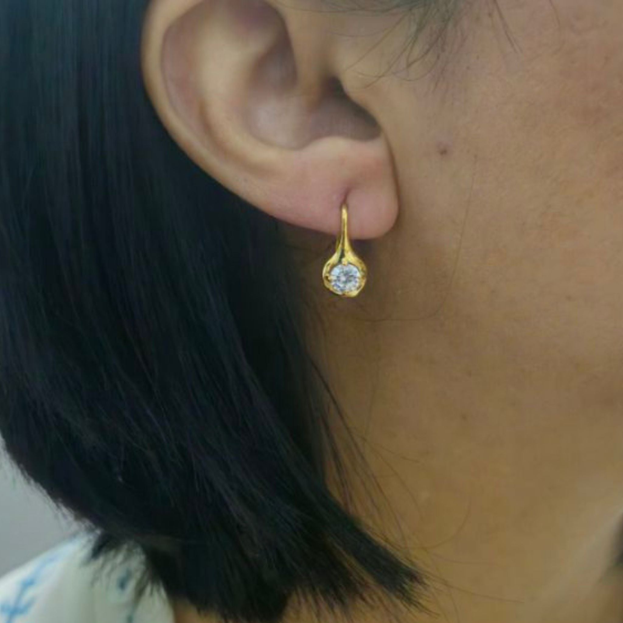 Gold Plated Sterling Silver CZ Solitaire Drop Earrings With Cubic Zirconia