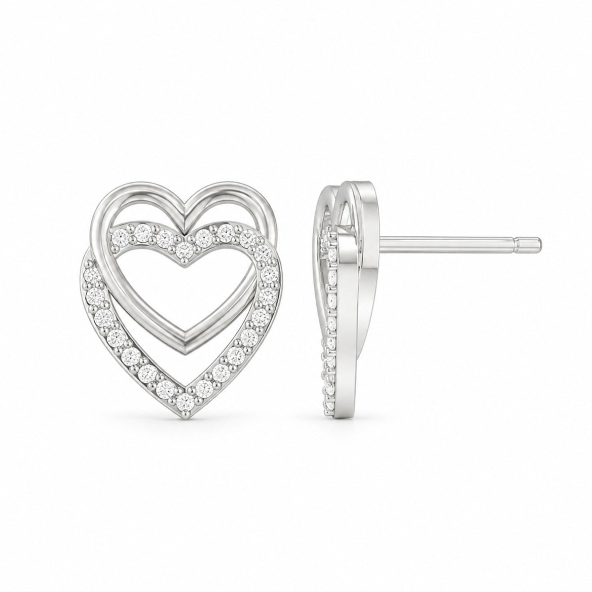 Elegant Double heart studs with sparkling lab-grown diamonds.