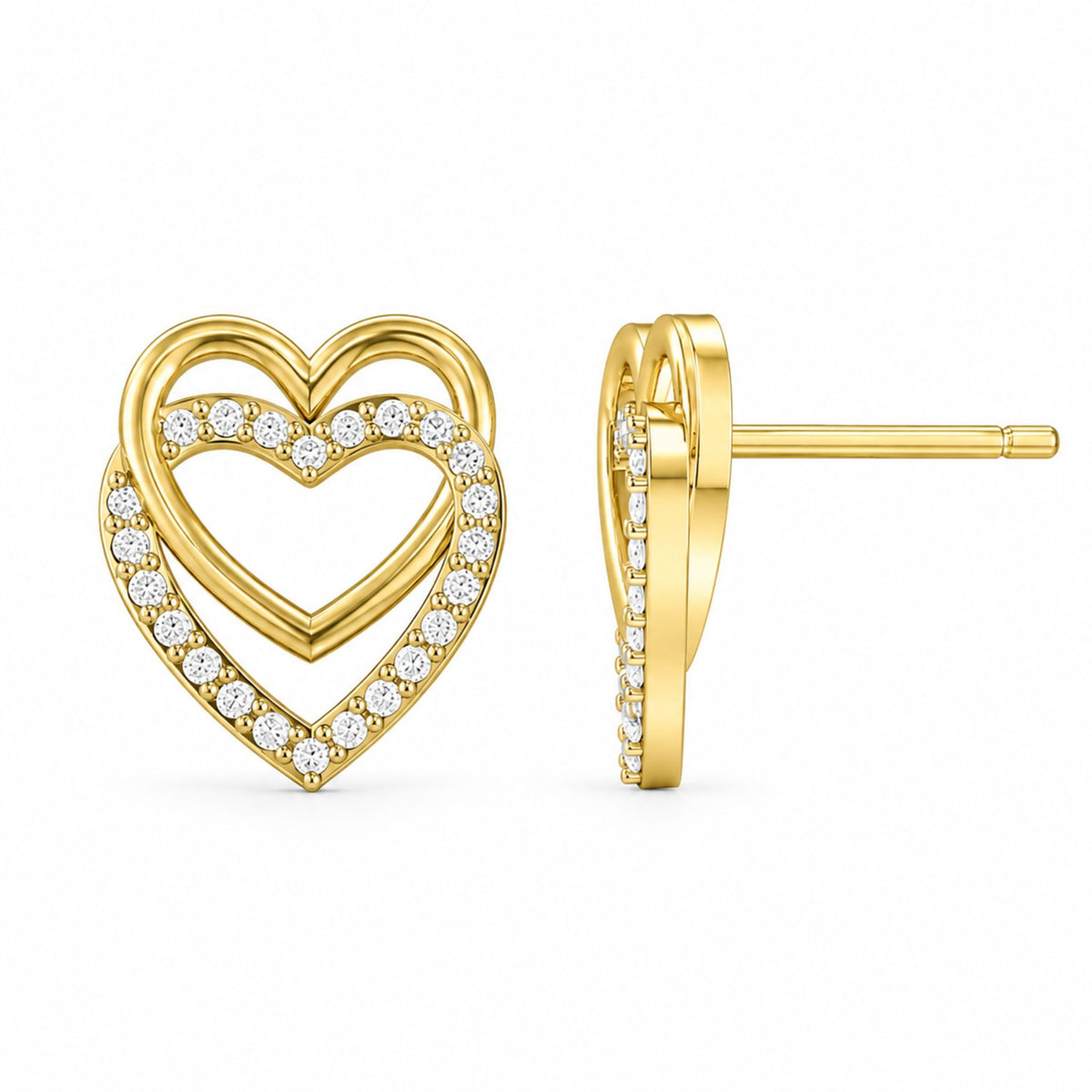 Elegant Double heart studs with sparkling lab-grown diamonds.